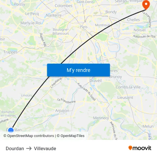 Dourdan to Villevaude map