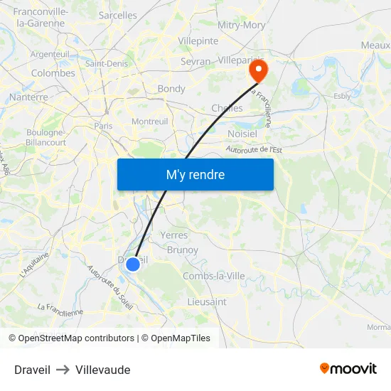 Draveil to Villevaude map
