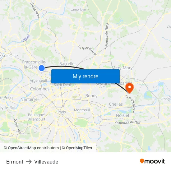 Ermont to Villevaude map