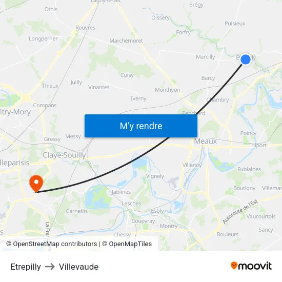 Etrepilly to Villevaude map