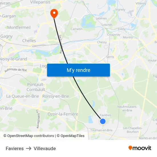 Favieres to Villevaude map