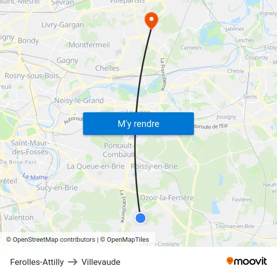 Ferolles-Attilly to Villevaude map