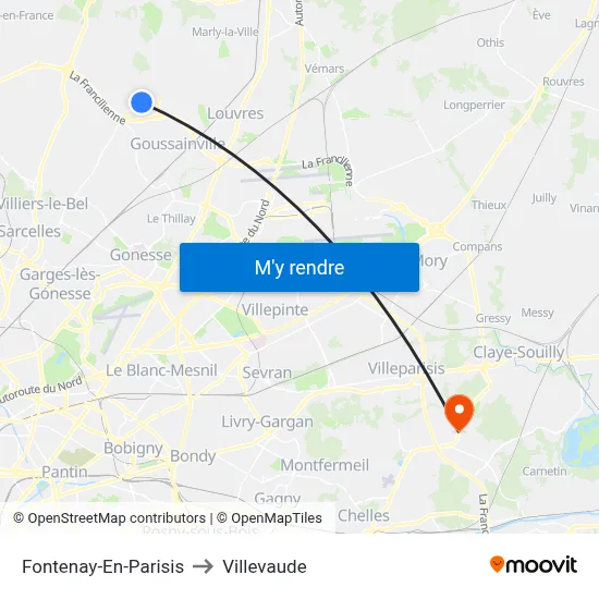Fontenay-En-Parisis to Villevaude map