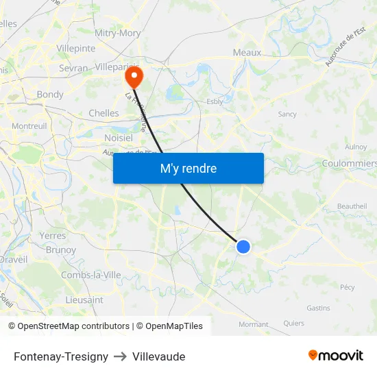 Fontenay-Tresigny to Villevaude map