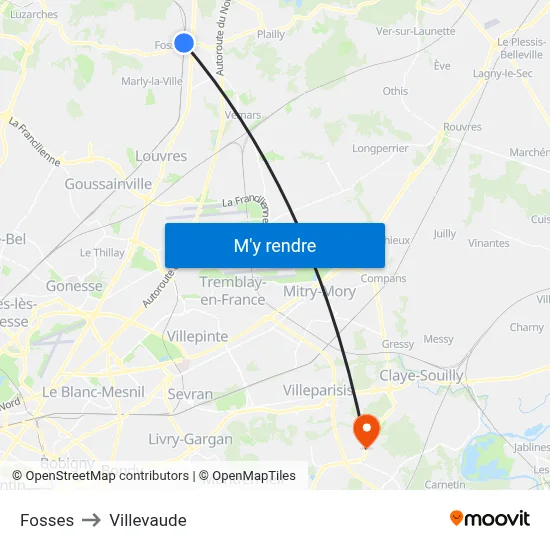 Fosses to Villevaude map