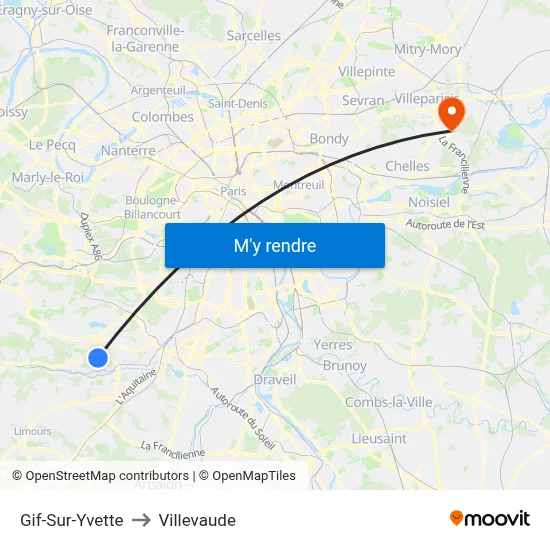Gif-Sur-Yvette to Villevaude map