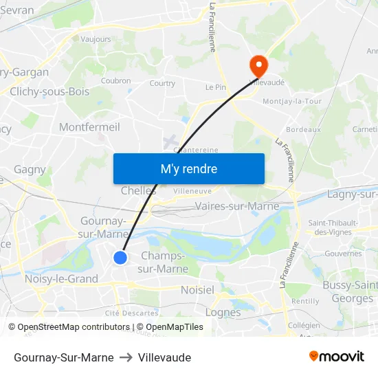 Gournay-Sur-Marne to Villevaude map