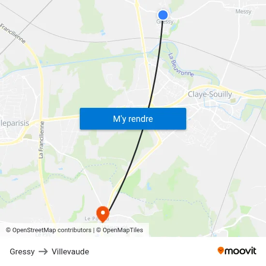 Gressy to Villevaude map