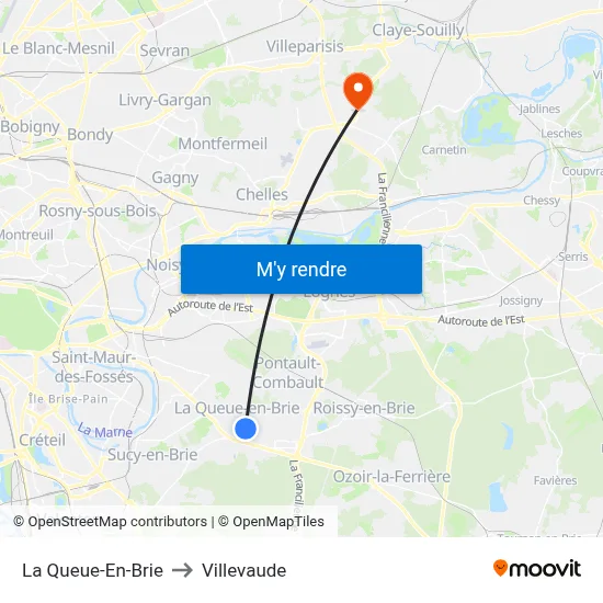 La Queue-En-Brie to Villevaude map