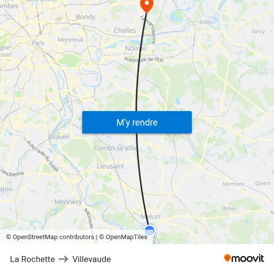La Rochette to Villevaude map