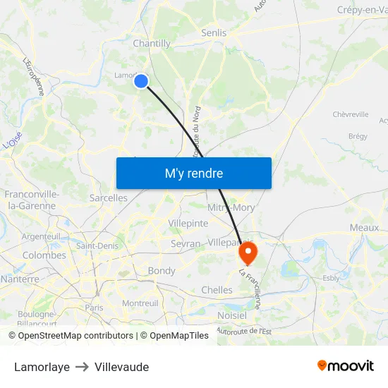 Lamorlaye to Villevaude map