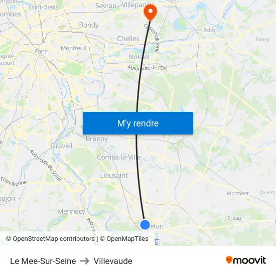 Le Mee-Sur-Seine to Villevaude map