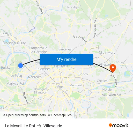 Le Mesnil-Le-Roi to Villevaude map