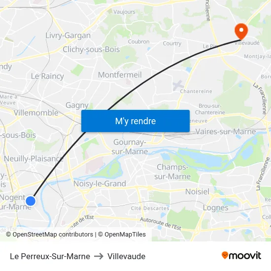 Le Perreux-Sur-Marne to Villevaude map