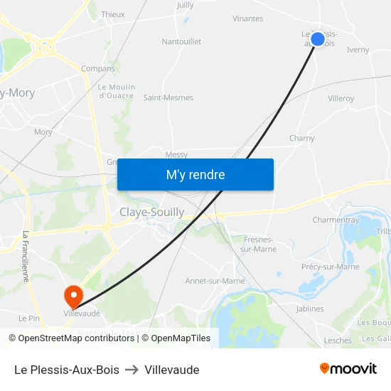 Le Plessis-Aux-Bois to Villevaude map