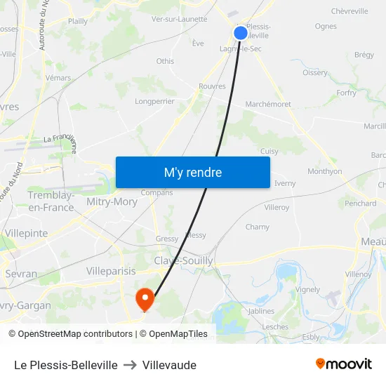 Le Plessis-Belleville to Villevaude map