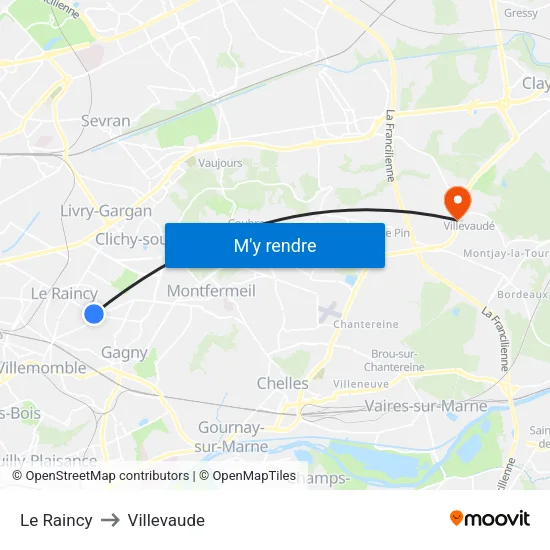 Le Raincy to Villevaude map
