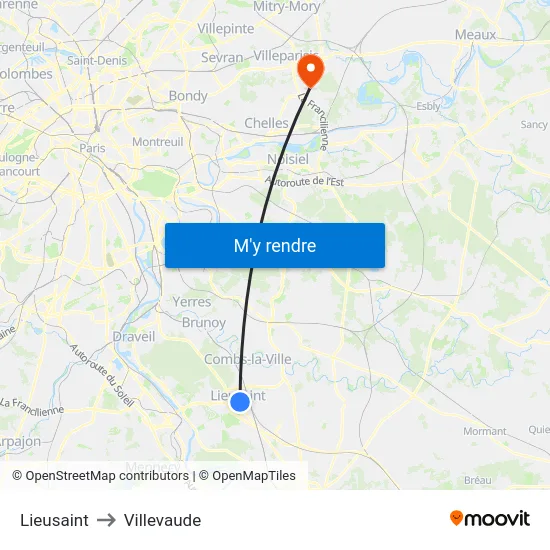 Lieusaint to Villevaude map