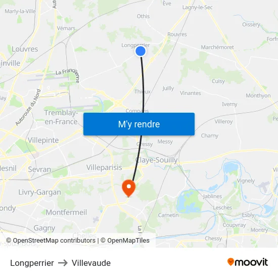 Longperrier to Villevaude map