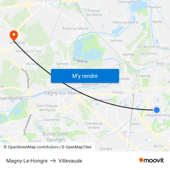Magny-Le-Hongre to Villevaude map