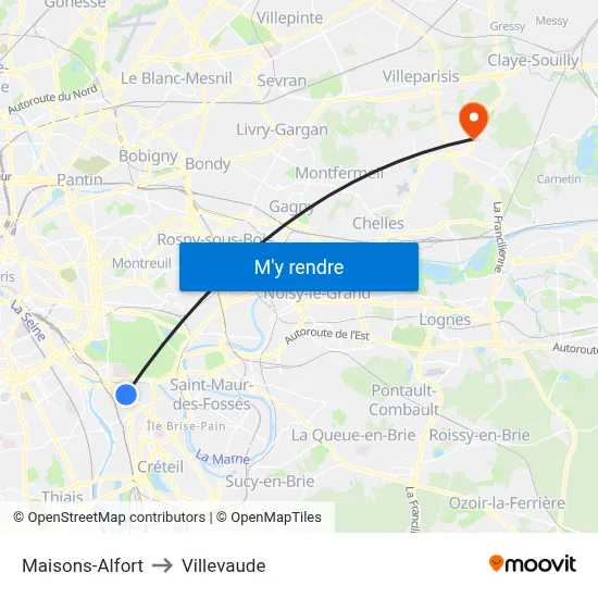 Maisons-Alfort to Villevaude map