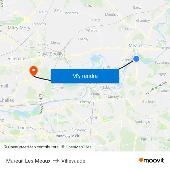 Mareuil-Les-Meaux to Villevaude map