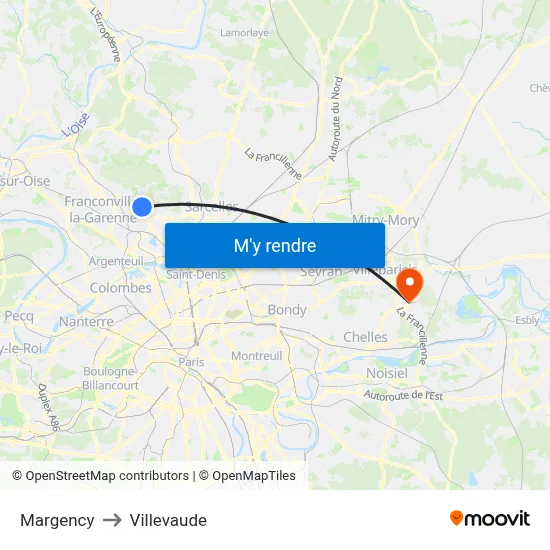 Margency to Villevaude map