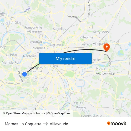 Marnes-La-Coquette to Villevaude map