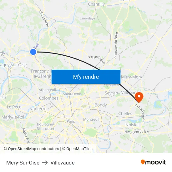 Mery-Sur-Oise to Villevaude map