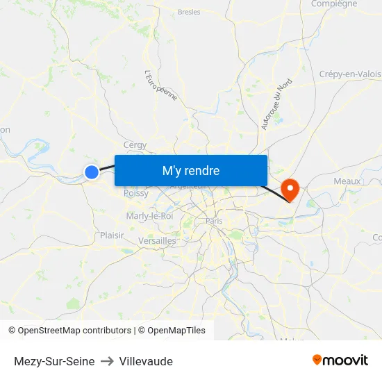 Mezy-Sur-Seine to Villevaude map
