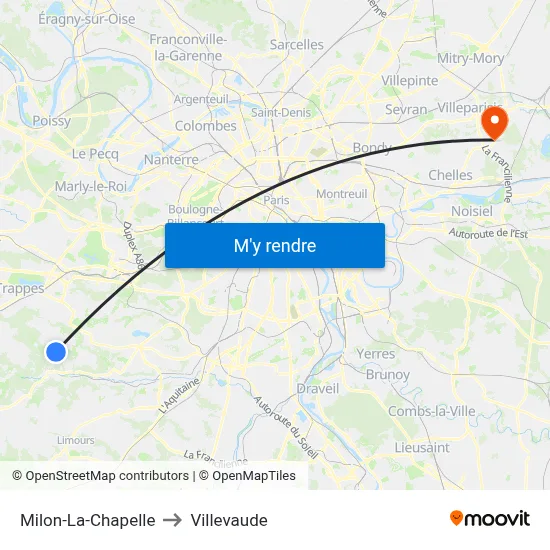 Milon-La-Chapelle to Villevaude map