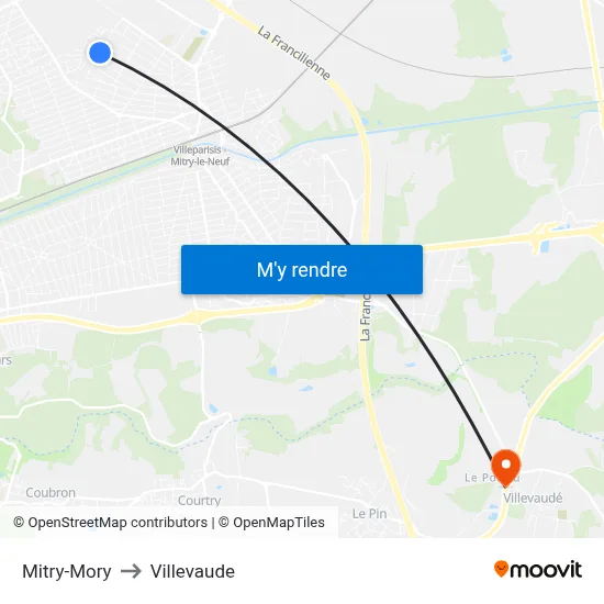 Mitry-Mory to Villevaude map