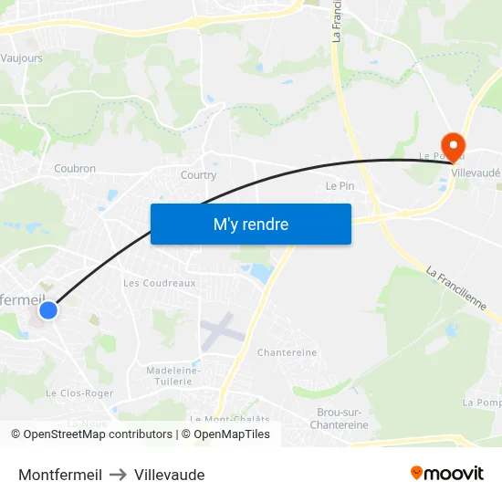 Montfermeil to Villevaude map