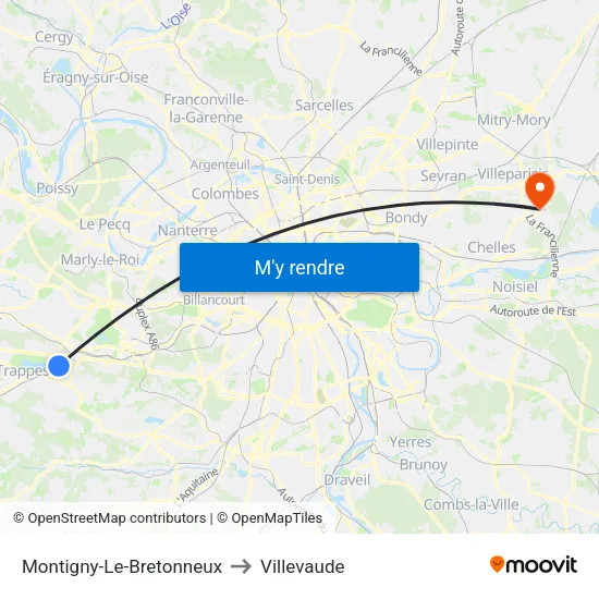 Montigny-Le-Bretonneux to Villevaude map