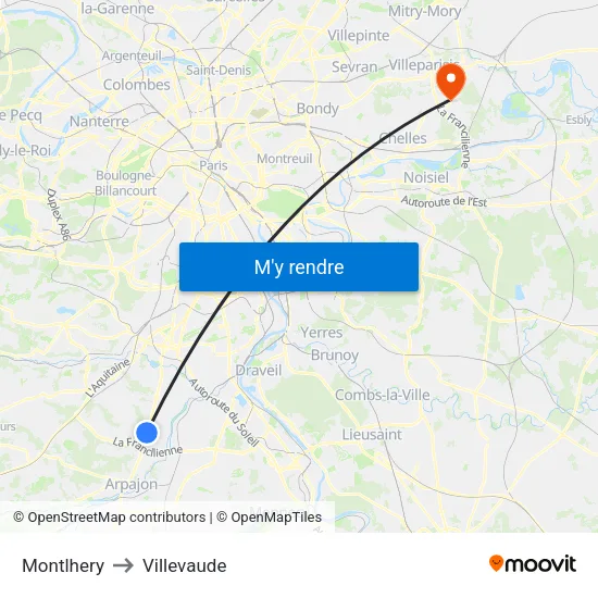 Montlhery to Villevaude map