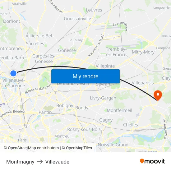Montmagny to Villevaude map