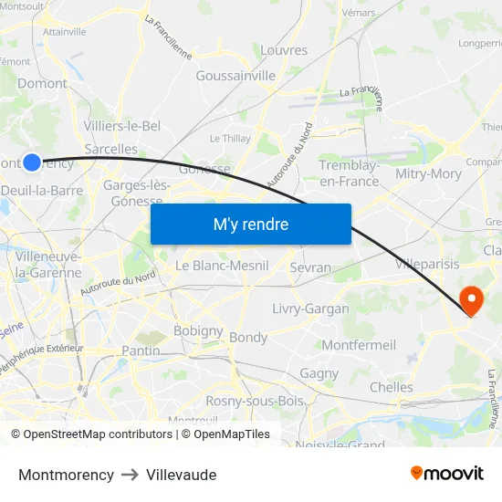 Montmorency to Villevaude map