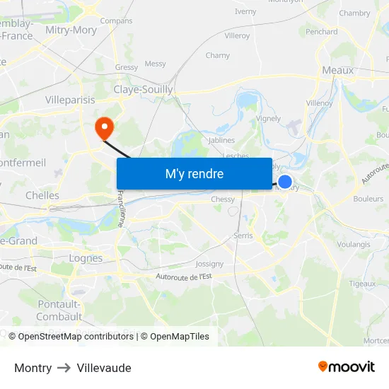Montry to Villevaude map