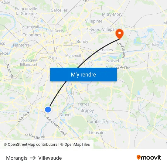 Morangis to Villevaude map
