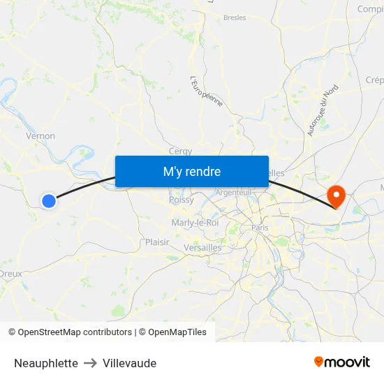 Neauphlette to Villevaude map