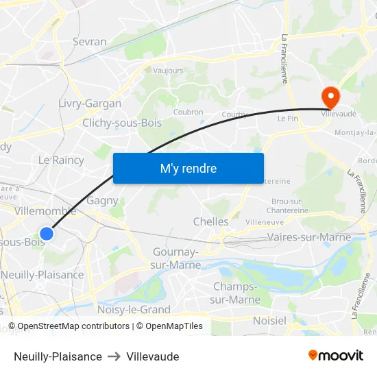 Neuilly-Plaisance to Villevaude map