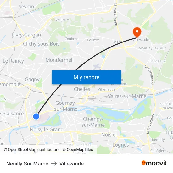 Neuilly-Sur-Marne to Villevaude map