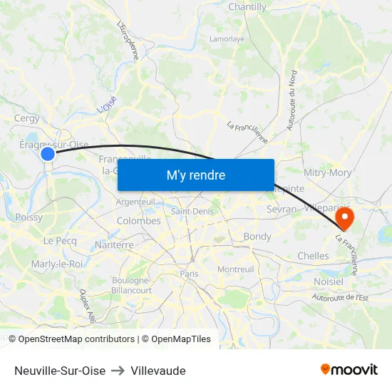 Neuville-Sur-Oise to Villevaude map