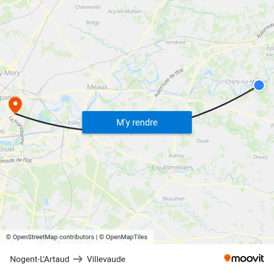 Nogent-L'Artaud to Villevaude map