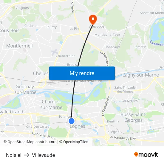 Noisiel to Villevaude map