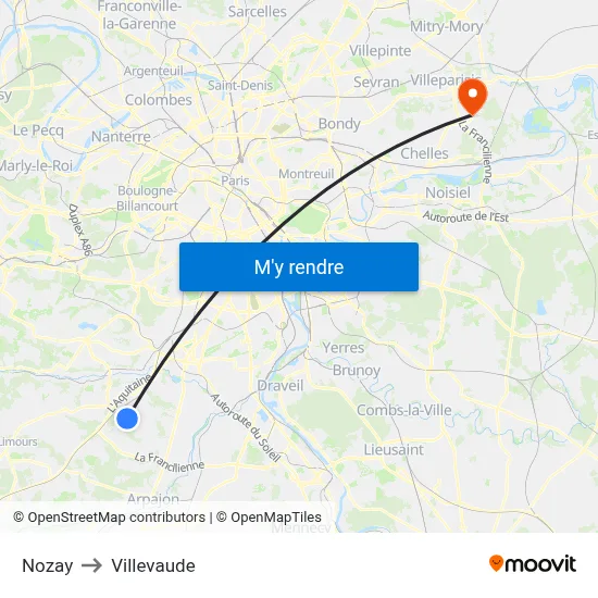 Nozay to Villevaude map