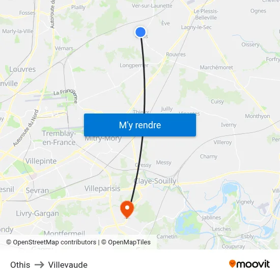 Othis to Villevaude map
