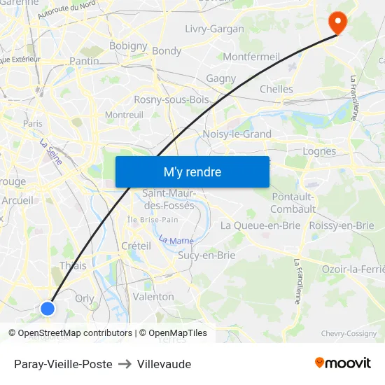 Paray-Vieille-Poste to Villevaude map