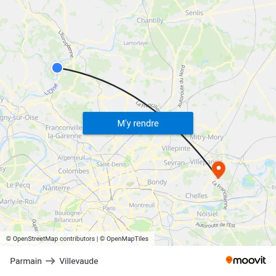 Parmain to Villevaude map