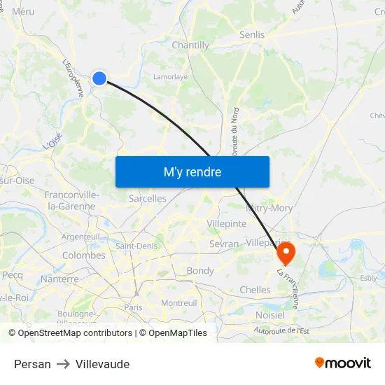 Persan to Villevaude map
